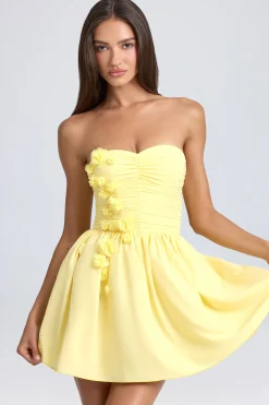 Oh Polly Bandeau Floral-Appliqué Corset Mini Dress In Lemon Sherbet Store
