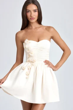 Oh Polly Bandeau Floral-Appliqué Corset Mini Dress In Ivory Online