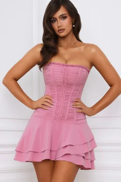 Oh Polly Bandeau Lace-Up Corset Mini Dress In Mauve Flash Sale