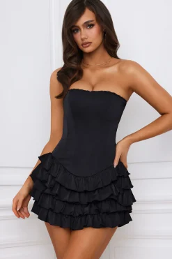 Oh Polly Bandeau Ruffled Tiered Corset Mini Dress In Black Sale