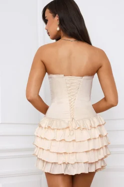 Oh Polly Bandeau Ruffled Tiered Corset Mini Dress In Ivory Outlet