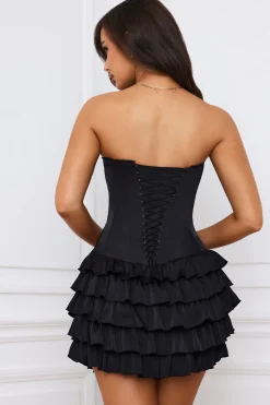 Oh Polly Bandeau Ruffled Tiered Corset Mini Dress In Black Sale