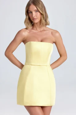 Oh Polly Bandeau Structured Tulip Mini Dress In Lemon Sherbet Fashion
