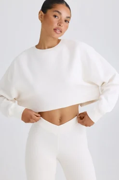 Oh Polly Crew-Neck Open-Back Cropped Sweatshirt In White Sale