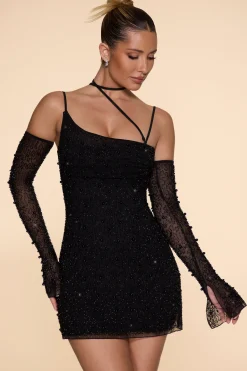 Oh Polly Embellished Asymmetric Corset Mini Dress In Black Outlet