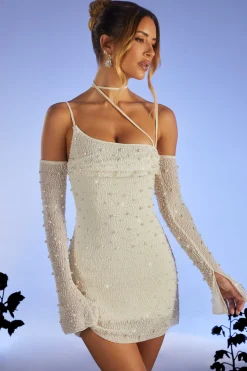 Oh Polly Embellished Asymmetric Corset Mini Dress In Ivory New