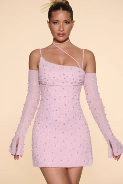 Oh Polly Embellished Asymmetric Corset Mini Dress In Blush Cheap