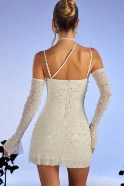 Oh Polly Embellished Asymmetric Corset Mini Dress In Ivory New