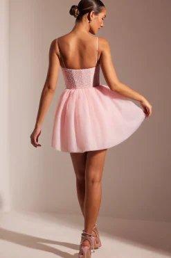 Oh Polly Embellished Corset Tulle Skirt Mini Dress In Blush Cheap