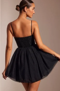 Oh Polly Embellished Corset Tulle Skirt Mini Dress In Black Cheap