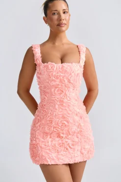 Oh Polly Floral-Appliqué Corset Mini Dress In Coral Discount