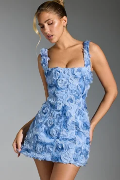 Oh Polly Floral-Appliqué Corset Mini Dress In Blue Cheap