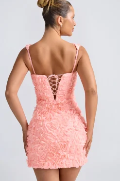 Oh Polly Floral-Appliqué Corset Mini Dress In Coral Discount