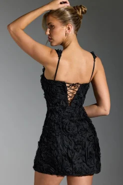 Oh Polly Floral-Appliqué Corset Mini Dress In Black Online