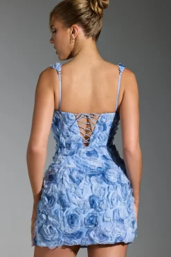 Oh Polly Floral-Appliqué Corset Mini Dress In Blue Cheap