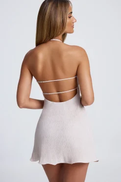 Oh Polly Hardware Detail Open-Back Halterneck Micro Mini Dress In Sky Grey Clearance