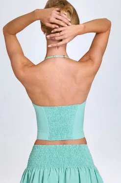 Oh Polly Hook-And-Eye Halterneck Corset Top In Sea Green Cheap
