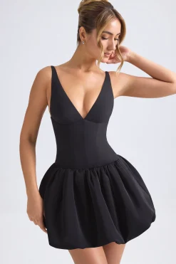 Oh Polly Lace-Up Bubble Hem Corset Micro Mini Dress In Black Clearance