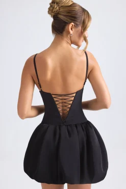 Oh Polly Lace-Up Bubble Hem Corset Micro Mini Dress In Black Clearance
