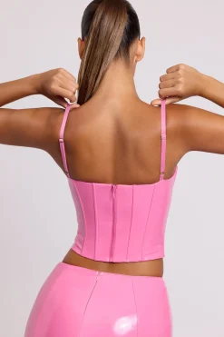 Oh Polly Vinyl Underwired Corset Crop Top In Pink Discount